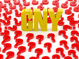 CNY sign surrounded by question marks.