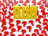 RUB sign surrounded by question marks.