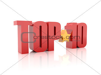 Top ten red word  isolated on white background.