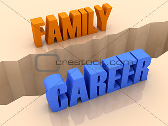 Two words FAMILY and CAREER split on sides, separation crack.