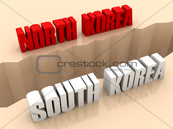 Two countries NORTH KOREA and SOUTH KOREA split on sides, separation crack.