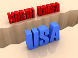 Two countries NORTH KOREA and USA split on sides, separation crack.