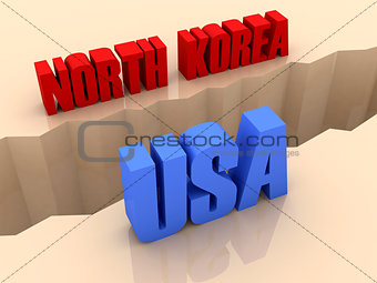 Two countries NORTH KOREA and USA split on sides, separation crack.