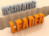 Two words SPECTATOR and LEADER split on sides, separation crack.