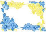 Frame from abstract blue and yellow flowers