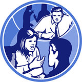 Office Worker Businesswoman Discussion Woodcut Circle