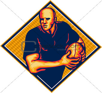 Rugby Player Running Ball Retro