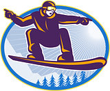 Snowboarder Holding Snowboard Retro