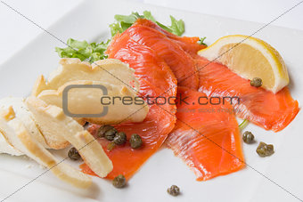 Smoked Salmon with Capers Closeup