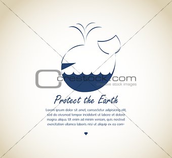 save the earth, whale on retro background