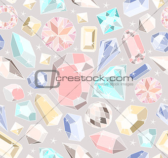 Seamless pastel diamonds pattern. Background with colorful gems