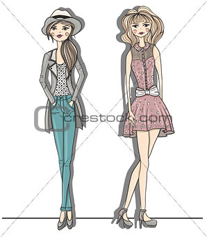 Young fashion girls illustration.