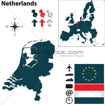 Map of Netherlands with European Union