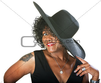 Excited Lady in Large Hat