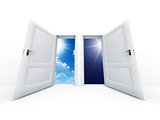 White opened doors with day and night observe in outdoor