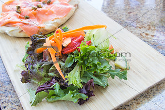 Organic Salad with Smoked Salmon Focaccia Bread