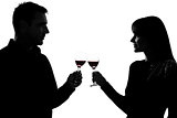 one couple man and woman drinking red wine toasting