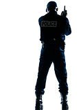 Rear view of policeman with handgun
