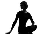 woman sukhasana woman yoga pose rotation