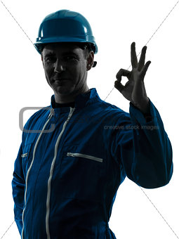 man construction worker okay gesture silhouette portrait