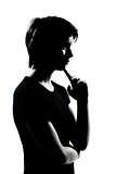 one young teenager boy or girl silhouette thinking