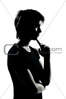 one young teenager boy or girl silhouette thinking