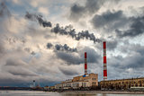 Cityscape of the Moscow River and Coal Power Plant, Moscow, Russ