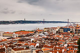 Aerial View on Lisbon and 25 Abril Bridge, Portugal