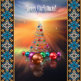 abstract greeting with Christmas tree and decorations