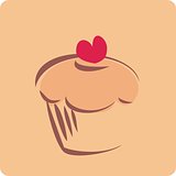 Vector sweet retro cupcake silhouette with red heart on top.