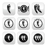 Chili peppers, hot and spicy food buttons set
