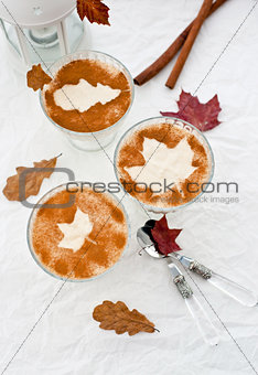 Creamy mousse with cinnamon in a glass sundae dish
