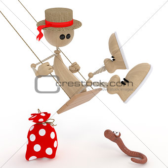 The 3D little man on a swing.