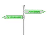 Signs with green "QUESTIONS" and "ANSWER"