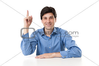 businessman pointing up his finger