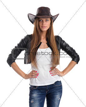 young woman in cowboy hat