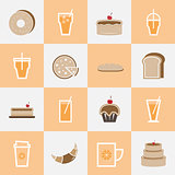 Set of bakery and orange juice elements for drinks shop