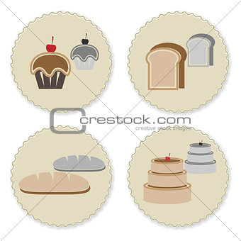 Set of vintage variety bakery badges