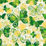 Spotty spring seamless pattern with green butterflies