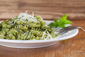 Fusilli with pesto and parmesan