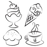 Set. Desserts and coffee. Vector illustration