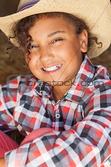 Happy Mixed Race African American Girl Child Cowboy Hat