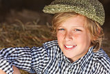 Young Happy Blond Boy Child Plaid Shirt Flat Cap