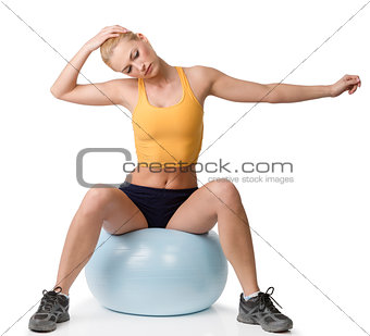 stretching exercises of blond woman