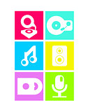 Neon colored flat music icons