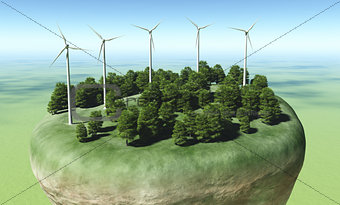 Wind generators on top of a terrain