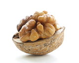macro shot walnuts on  white background