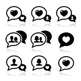 Love speech bubbles, couples vector icons set