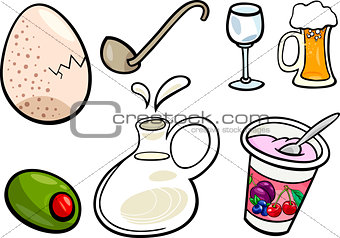 food objects cartoon illustration set
