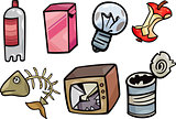 garbage objects cartoon illustration set